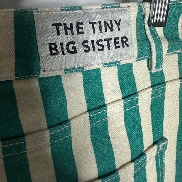 NWOT FP x The Tiny Big Sister Berta Green/White Stripe Long Jeans - Picture 12 of 13